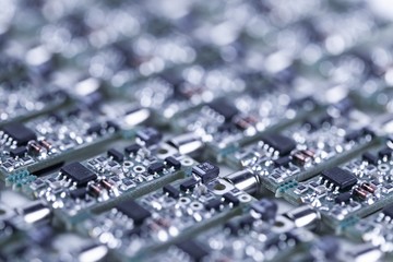 Closeup small microcircuits lie next to each other
