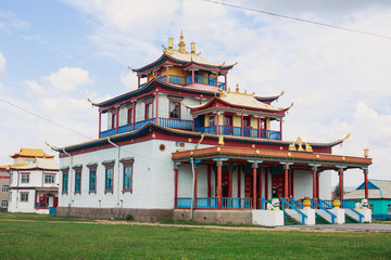 Fototapeta na wymiar Famous Ivolginsky datsan, Ulan-Ude, Ulan Ude, buddhist monastery, Buryatia republic, Russia.
