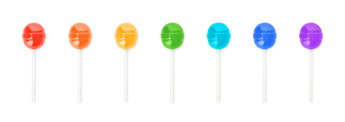 Colorful lollipops on white background