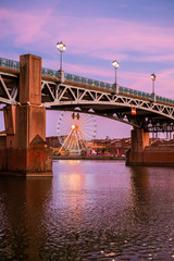 Sunset in Toulouse. Bridge over the Garonne river, France
