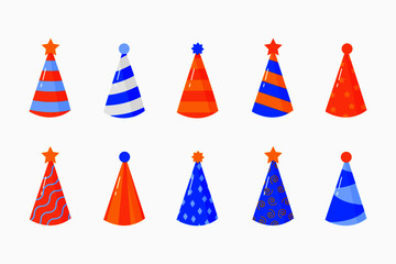 Set Icons Birthday Caps for Celebrations Happy Hats Vector Illustration