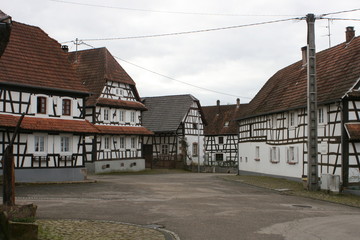 Fachwerkhäuser in Hunspach. Elsass.