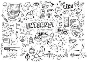 Set of hand drawn internet doodles