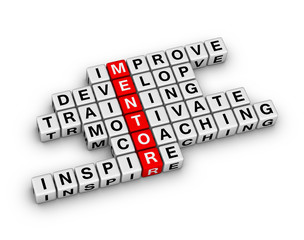 Mentoring 3D crossword puzzle on white background