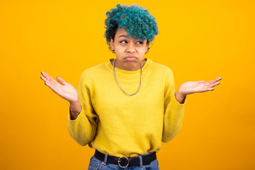 young girl or woman isolated on color background