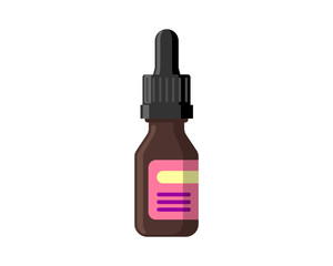 Medical nasal drops brown bottle for nose rhinitis treatment or eyes. Cosmetic natural organic essential oil for hair. Colorful flat medicine pharmaceutical storage tank vector illustration