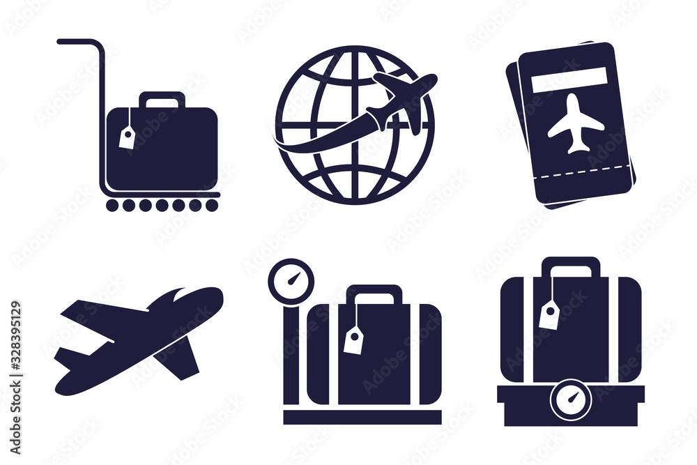 Wall mural bundle of airport set icons