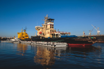Fototapeta premium View of a massive russian diesel-powered icebreaker ice-breaker ship in a summer day