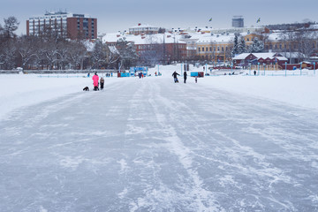 Sport activities on the ice track on the frozen lake Storsj&ouml;n in &Ouml;stersund