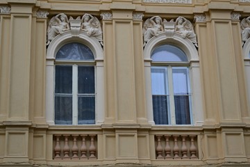 Facade and windows of the old building in Brasov, Transylvania, Romania