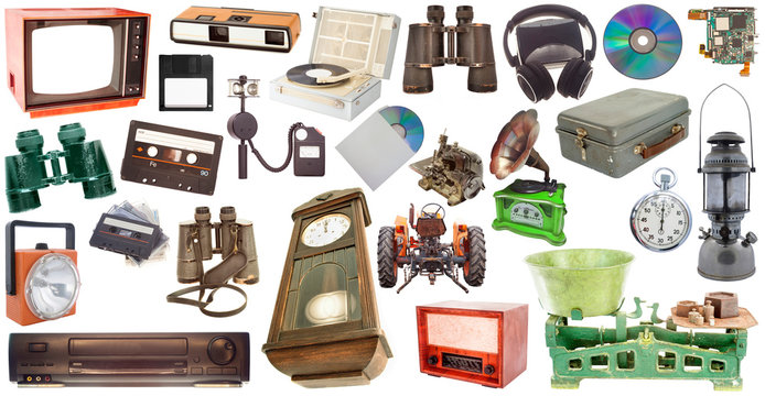 high quality collection ov retro or vintage objects from the 80s isolated on white