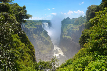Victoria Falls on Zambezi River, view from Zimbabwe, Africa