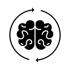 Researching mind black icon, concept illustration, vector flat symbol, glyph sign.