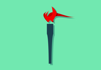 Torch vector with red flame, minimalistic vector illustration symbol