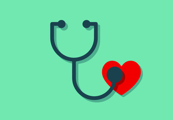 Stethoscope with red heart symbol, minimalistic vector illustration symbol