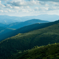 Scenic landscape with green mountains of the Carpathians