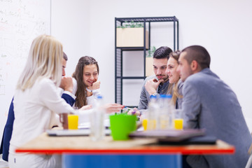 group of successful young architects in modern workplace, having a creative meeting.