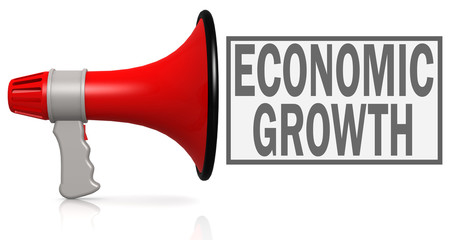 Economic growth word with red megaphone