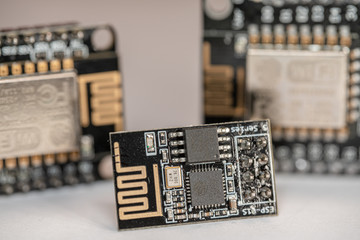 Multiple ESP8266 NodeMCU modules which are microcontroller boards used for IoT project or stem...