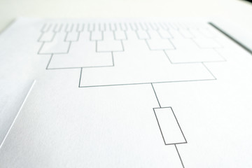 Blank sprots bracket grid on white paper and close focus