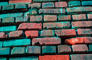 Bright brick stone cyan agua blue wall as summer creative backround texture backdrop