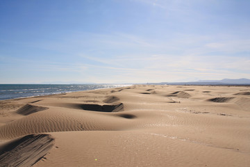 The Amazing sandy beach in Gruissan in the Aude department, France