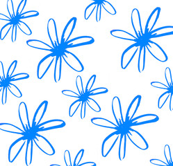 Fototapeta na wymiar Blooming blue flowers as spring summer pattern floral botanical natural on white background illustration
