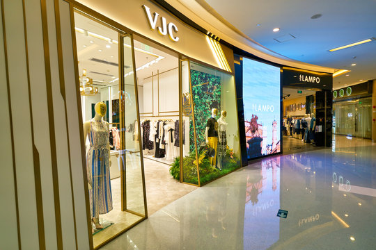 SHENZHEN, CHINA - CIRCA APRIL, 2019: interior shot of a shopping mall in Shenzhen.