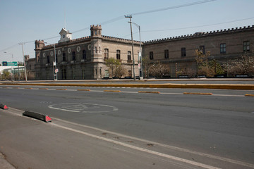 Urban landscape in the streets of Mexico City showing the avenue where the old Mexico City jail or...