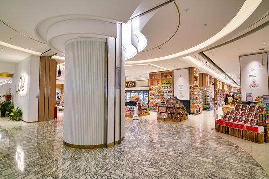 SHENZHEN, CHINA - CIRCA APRIL, 2019: interior shot of Ole' supermarket at MixC Shenzhen Bay.