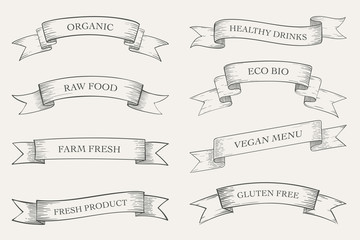 Organic food , Eco products banner collection.