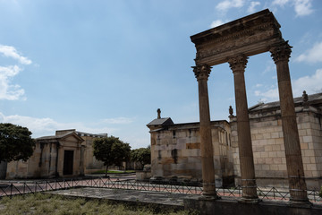 BOGOTÁ, COLOMBIA - MARCH 01 OF 2020: Three ancient  pillars, old crypts and mausoleums located in...