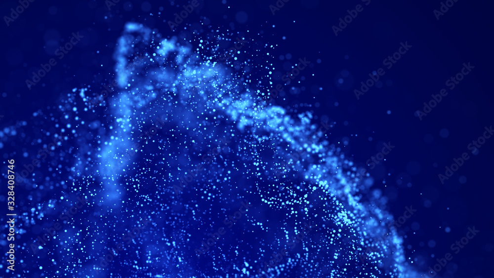 Aufkleber dust particles. abstract blue background of particles. cosmic galaxy illustration. 3d rendering.