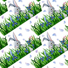 spring watercolor seamless pattern. Easter cute background.