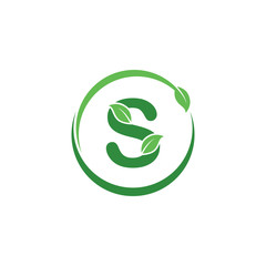 Initial S Letter with Leaf Logo Design Vector