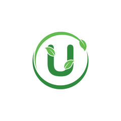 Initial U Letter with Leaf Logo Design Vector
