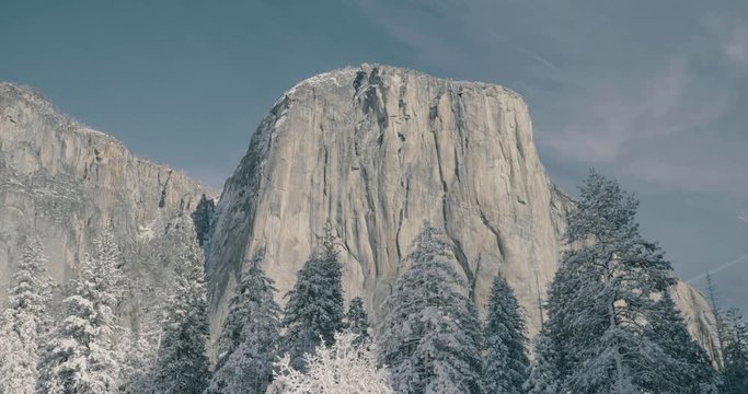 Beautiful snowy Yosemite National Park winter scenic