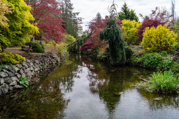 Fototapeta na wymiar Beautiful ornamental garden landscaping with creek
