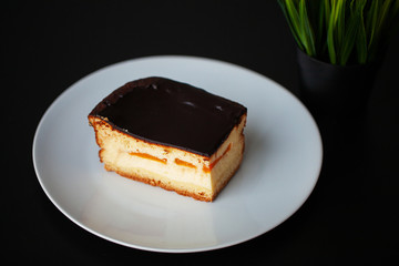 Cake in a white plate on the table