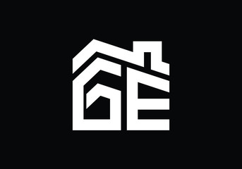 Initial Letter G and E with the roof. Real estate logo design concept.
