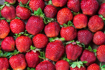 Beautiful fresh and juicy strawberry background. Real fruit close up. Ripe strawberry texture.