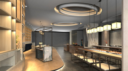 3d render of cafe house interior