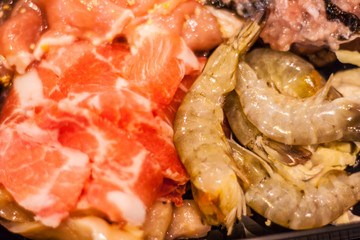 Shabu pork slices and fresh shrimp