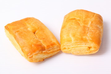 Close up puff pastry on a white background