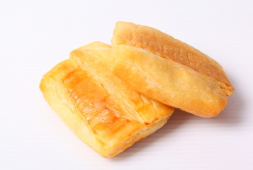 Close up puff pastry on a white background