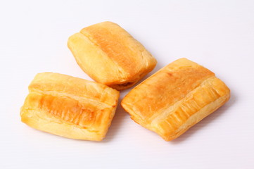 Close up puff pastry on a white background