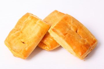Close up puff pastry on a white background