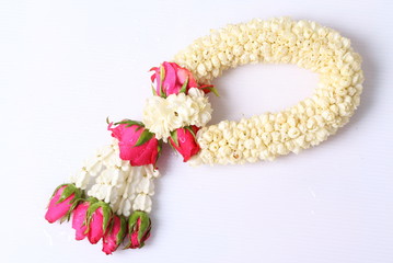 Thai garland colorful flower on white background