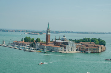 Beautiful view of Church of San Giorgio Maggiore from San Marco Companile in Venice Italy