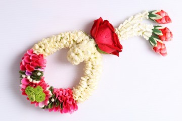 Thai garland colorful flower on white background